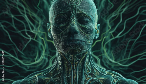 Futuristic healthcare illustration Anatomy of human brain generated by AI