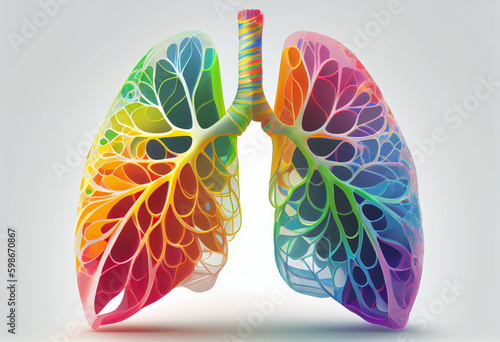 Beautiful abstract lungs made from smooth elegant transparent fabric on white background 3d pink and peach colors. Generative AI technology.
 photo