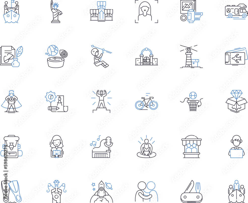 Sports and recreation line icons collection. Athletics, Exercise, Gymnastics, Cycling, Football, Basketball, Baseball vector and linear illustration. Boxing,Skating,Swimming outline Generative AI