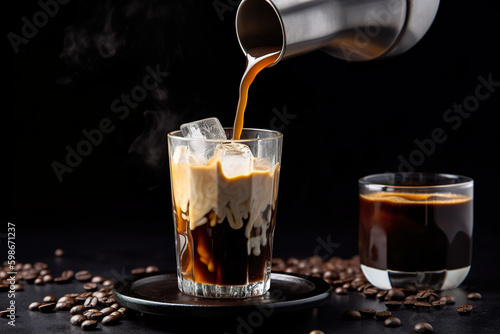 Ca Phe Sua Da, AI generative Vietnamese iced coffee made with sweetened condensed milk, strong coffee, and ice