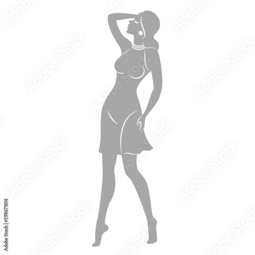 Silhouette of a woman in style. The girl is slender and beautiful. Lady is suitable for aesthetic decor  posters  stickers  logo. Vector illustration.