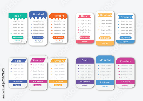 Subscription plans comparison and pricing table design template