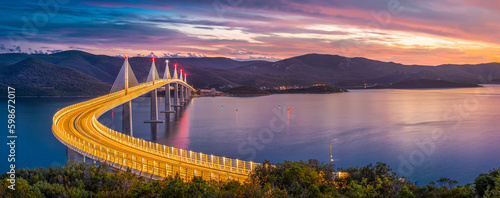 Panel kuchenny z motywem Peljesac Bridge, Komarna Croatia - beautiful and modern bridge over the adriatic sea in Dubrovnik-Neretva at sunset