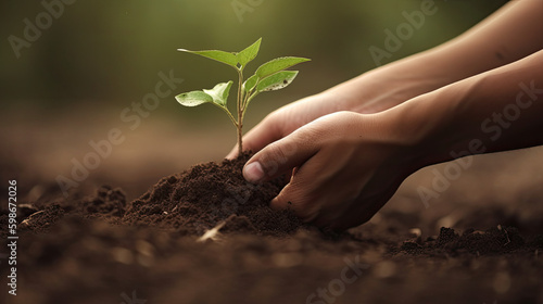 Hand holding plant in the garden