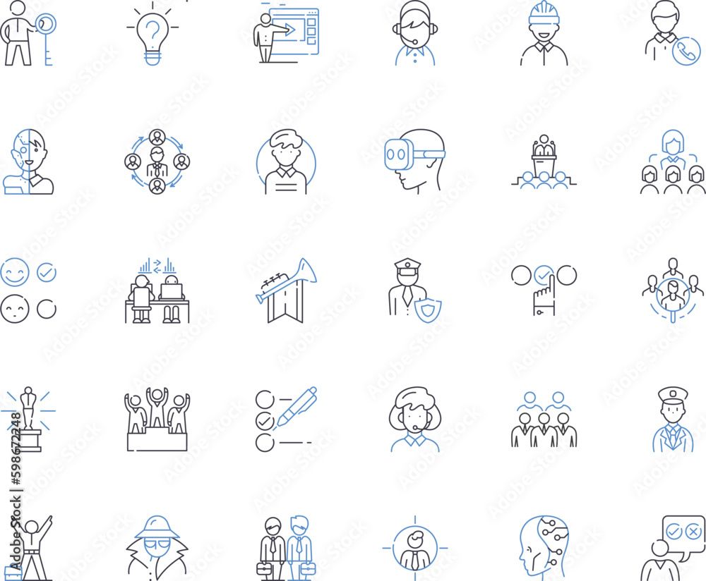 Supervision oversight line icons collection. Governance, Management, Authority, Control, Direction, Surveillance, Regulation vector and linear illustration. Generative AI