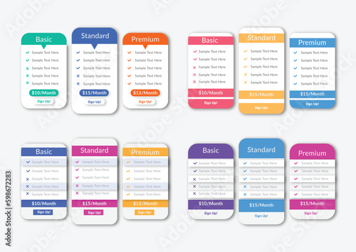 Website pricing purchase comparison table design template