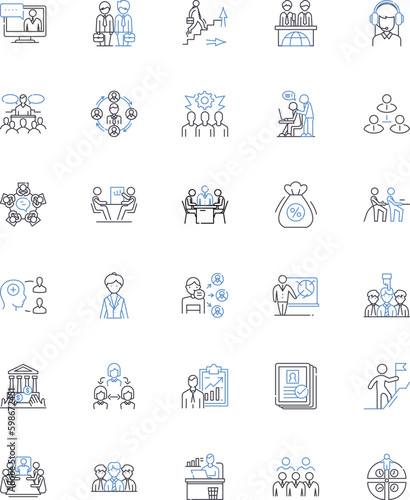 Resource management line icons collection. Allocation, Optimization, Utilization, Efficiency, Coordination, Planning, Scheduling vector and linear illustration. Generative AI photo