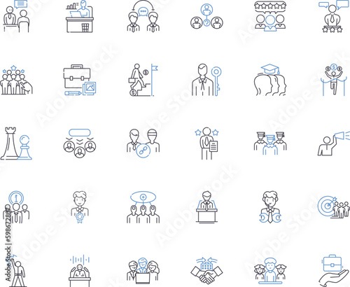 Real estate tech line icons collection. Automation, Blockchain, Cloud, Collaboration, Data, Digitalization, Efficiency vector and linear illustration. Equity,Integration,Interoperability Generative AI