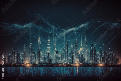 a city covered by a network of communication lines and radio waves. generated by AI