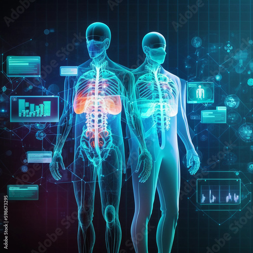 Medicine doctors diagnosis and touching electronic medical record. DNA. Digital healthcare and network connection on hologram modern virtual interface, medical technology and futuristic concept