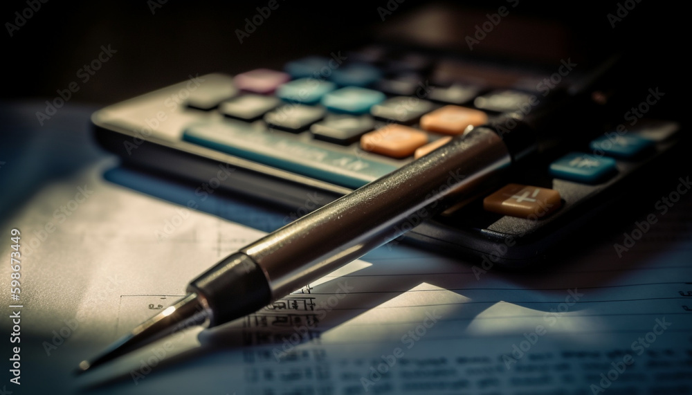Fototapeta premium Calculating financial growth with pen and calculator generated by AI
