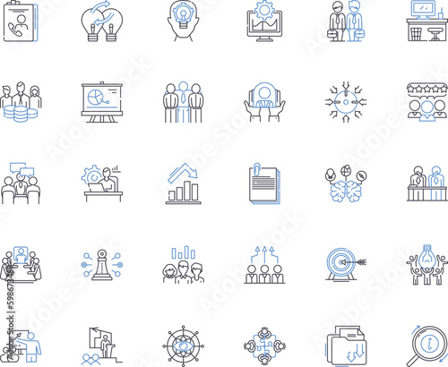 Staff worker line icons collection. Dedication, Reliability, Punctuality, Professionalism, Efficiency, Responsibility, Loyalty vector and linear illustration. Generative AI