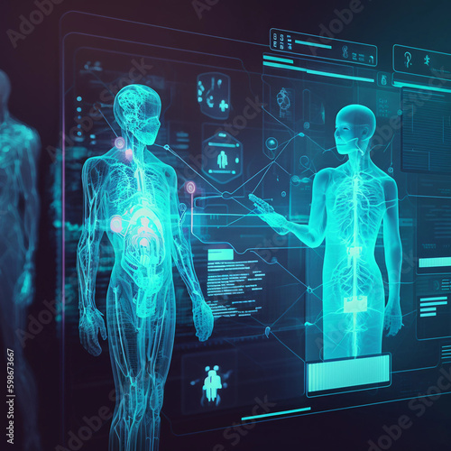 Medicine doctors diagnosis and touching electronic medical record. DNA. Digital healthcare and network connection on hologram modern virtual interface, medical technology and futuristic concept