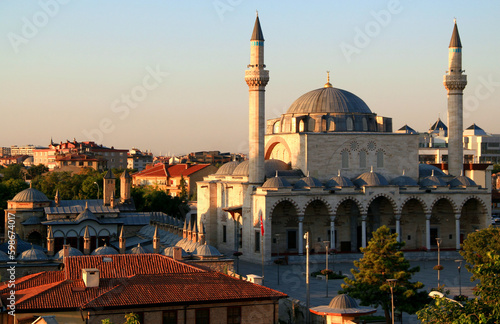 View of Selimiye Mosque at dawn in the historical part of Konya, Turkey photo