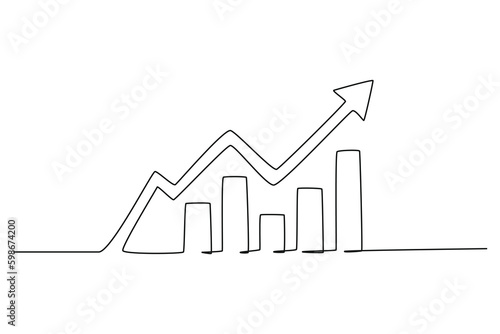 Single one line drawing bar chart and arrow up. Success business concept. Continuous line draw design graphic vector illustration.