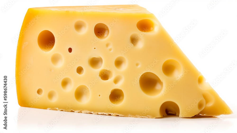 Emmental cheese triangle Swiss cheese isolated on white background Ai generated image Emmental cheese triangle Swiss cheese isolated on white background Ai generated image