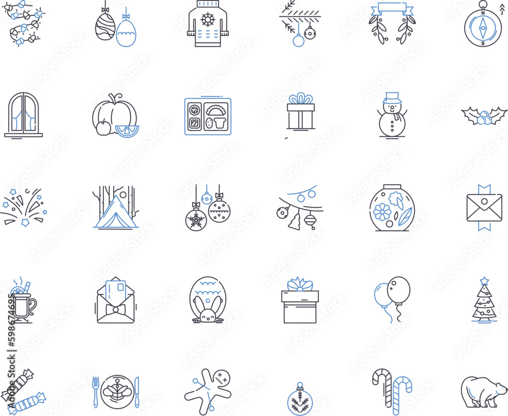 Noel line icons collection. Christmas, Joy, Family, Gifts, Carols, Peace, Traditions vector and linear illustration. Celebration,Love,Reindeer outline signs set Generative AI