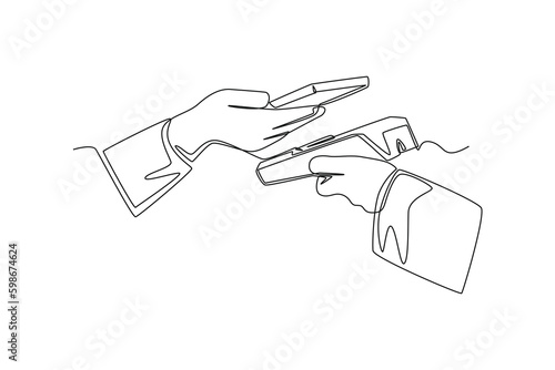 Continuous one line drawing mobile banking payment. Business activity concept in market. Single line draw design vector graphic illustration.