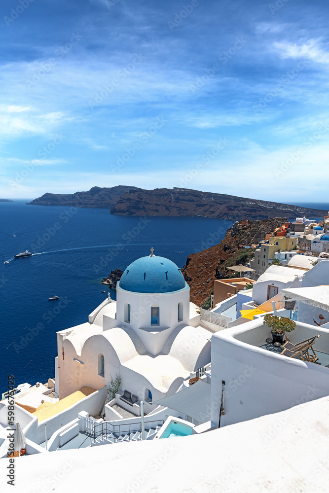 Blue dome in Oia. Santorini. Greece - obrazy, fototapety, plakaty 