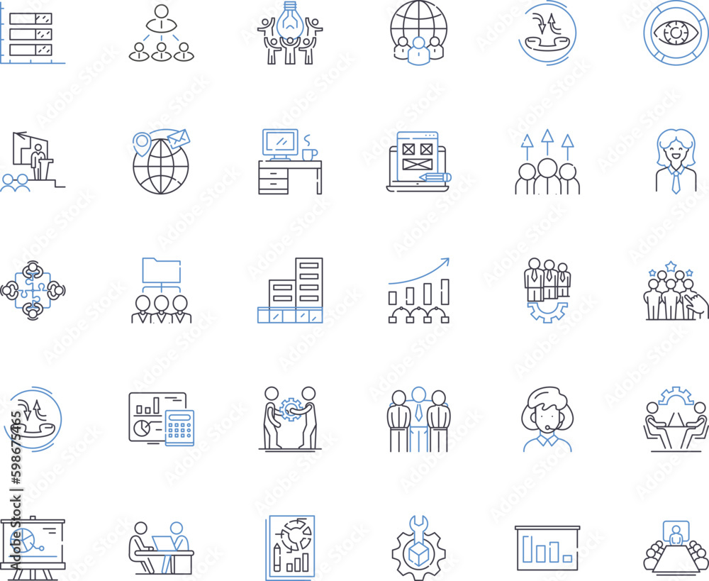 Offshoring provider line icons collection. Outsourcing, Globalization, Cost-effective, Offshore, Business, Innovation, Efficiency vector and linear illustration. Generative AI