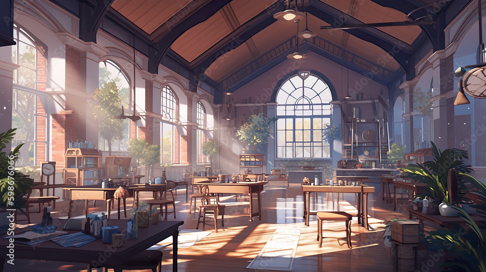 A room filled with lots of tables and chairs. AI generative. A room filled with lots of tables and chairs. AI generative.