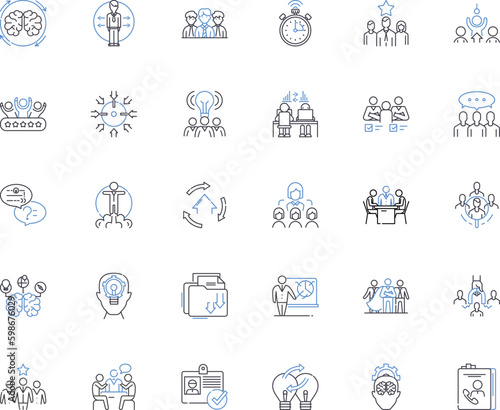 Marketing workshop line icons collection. Branding, Strategy, Nerking, Sales, Analytics, Content, Design vector and linear illustration. Communication,Digital,Targeting outline signs set Generative AI