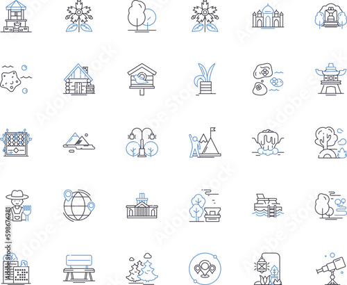 Metropolitan squares line icons collection. Urban, Bustling, Vibrant, Central, Iconic, Public, Pedestrianized vector and linear illustration. Historical,Modern,Social outline signs set Generative AI