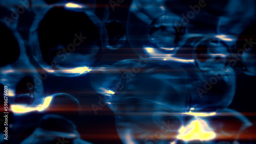 glowing blue fantastic amorphic shapes particles - dark bokeh backdrop - abstract 3D rendering photo
