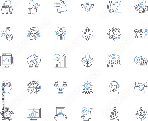 Leadership line icons collection. Vision, Integrity, Empathy, Accountability, Courage, Trust, Innovation vector and linear illustration. Service,Resilience,Inspiration outline signs set Generative AI