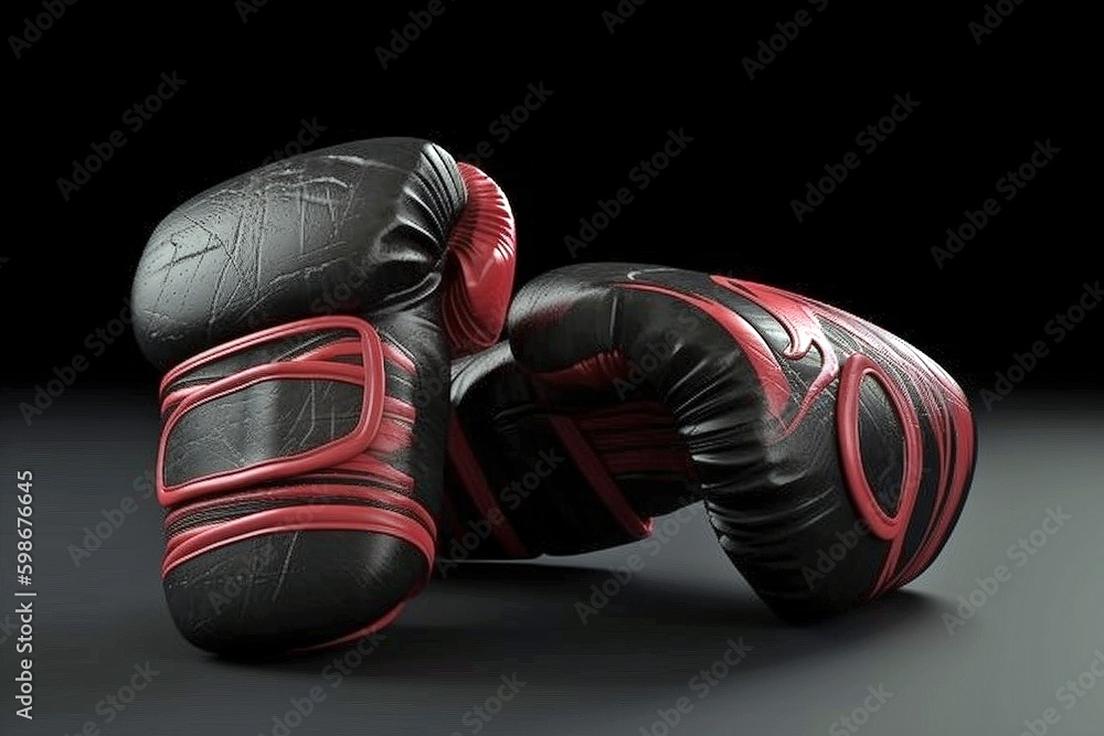 Pair of Boxing Gloves Isolated, Black Background, Generative AI
