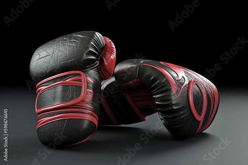 Pair of Boxing Gloves Isolated, Black Background, Generative AI © Digital Dreamscape