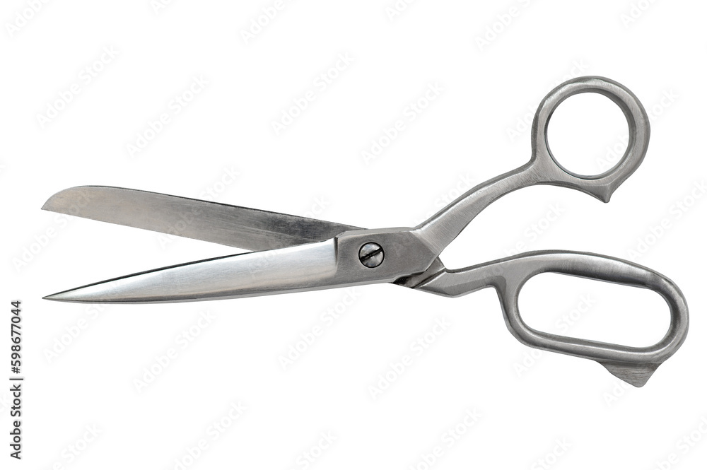 Large tailor's scissors open from white metal, isolate on a white background Large tailor's scissors open from white metal, isolate on a white background