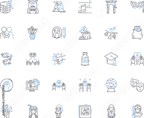 Leisure activity line icons collection. Hiking, Reading, Painting, Biking, Fishing, Cooking, Photography vector and linear illustration. Dancing,Swimming,Camping outline signs set Generative AI
