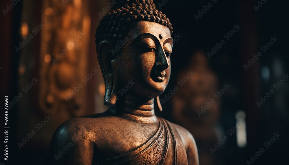 Meditating monk in ancient temple finds peace generated by AI Meditating monk in ancient temple finds peace generated by AI