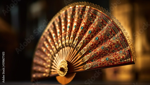 Elegant folding fans, ancient craft, ornate decoration generated by AI