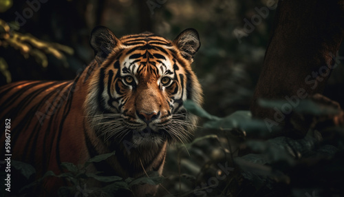 Bengal tiger staring  majestic beauty in nature generated by AI