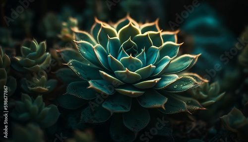 Sharp thorns protect succulent plant single flower blossom generated by AI