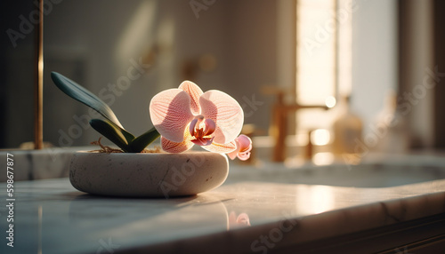 Fotografiet Elegant orchid in vase brings relaxation indoors generated by AI