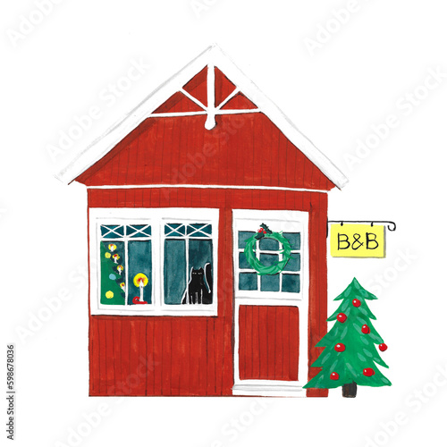 Hand painted tiny house during christmas