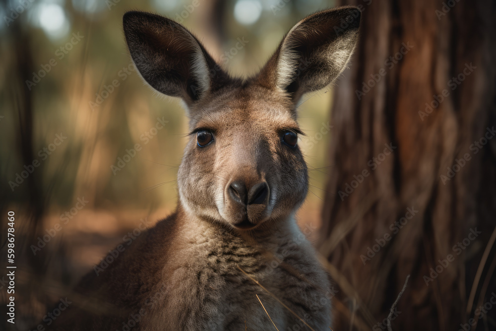 Fototapeta premium Kangaroo looking at the camera, beautiful background, ai generated.