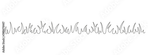 Grass, landscape of field, one art continuous line drawing. Single hand drawn line. Grassy meadow. Vector