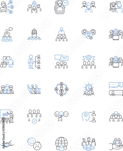 Group line icons collection. Unity, Diversity, Collaboration, Synergy, Teamwork, Support, Empowerment vector and linear illustration. Inclusion,Connection,Growth outline signs set Generative AI