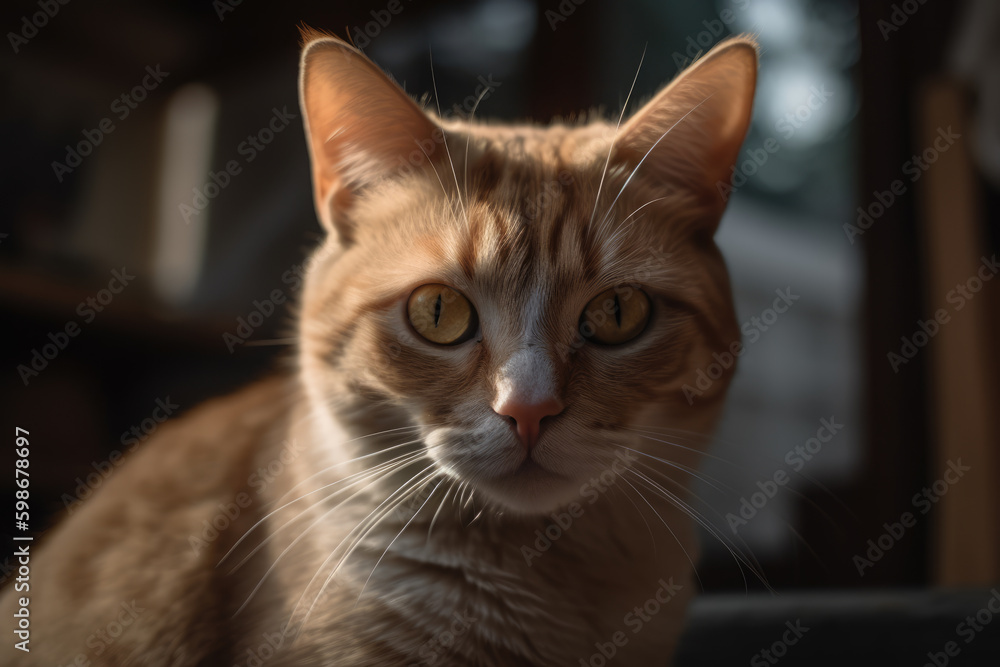 cat looking at the camera, beautiful background, ai generated.