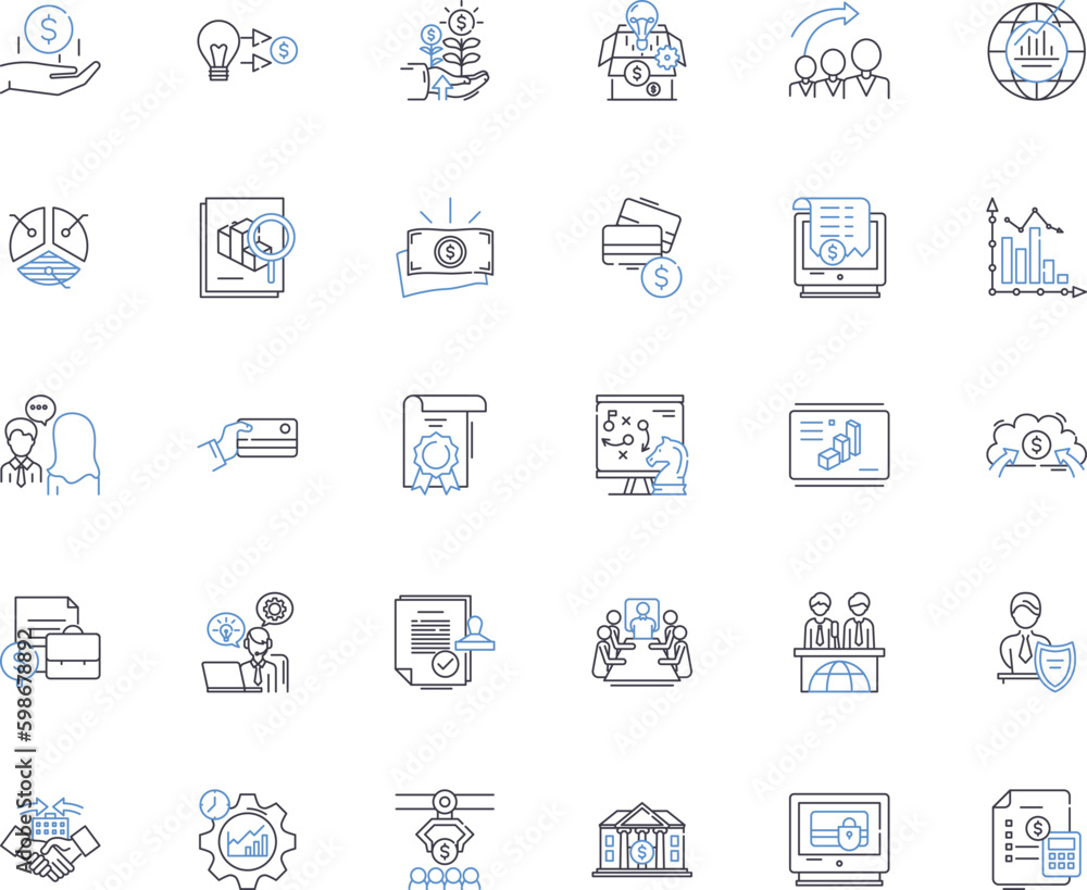 Investment plan line icons collection. Stocks, Bonds, Mutual funds, ETFs, Diversification, Risk, Portfolio vector and linear illustration. Returns,Assets,Allocation outline signs set Generative AI Investment plan line icons collection. Stocks, Bonds, Mutual funds, ETFs, Diversification, Risk, Portfolio vector and linear illustration. Returns,Assets,Allocation outline signs set Generative AI