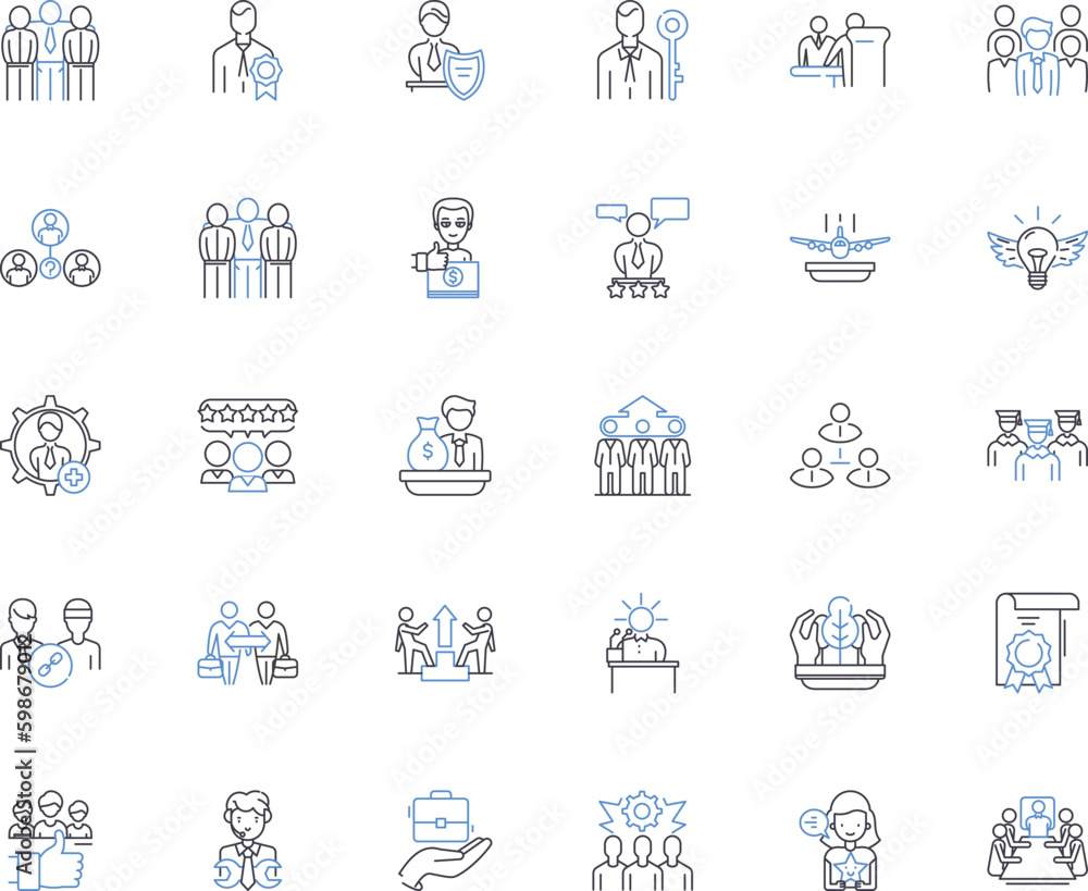 Governance line icons collection. Leadership, Management, Authority, Democracy, Bureaucracy, Accountability, Transparency vector and linear illustration. Generative AI
