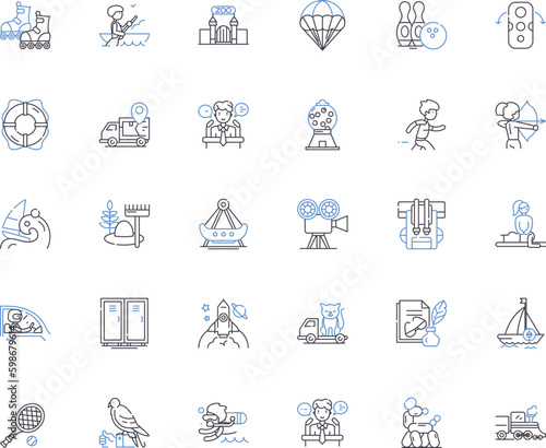 High-energy games line icons collection. Thrilling, Exhilarating, Energetic, Adrenaline, Intense, Stimulating, Dynamic vector and linear illustration. Action-packed,Vigorous,Rousing Generative AI