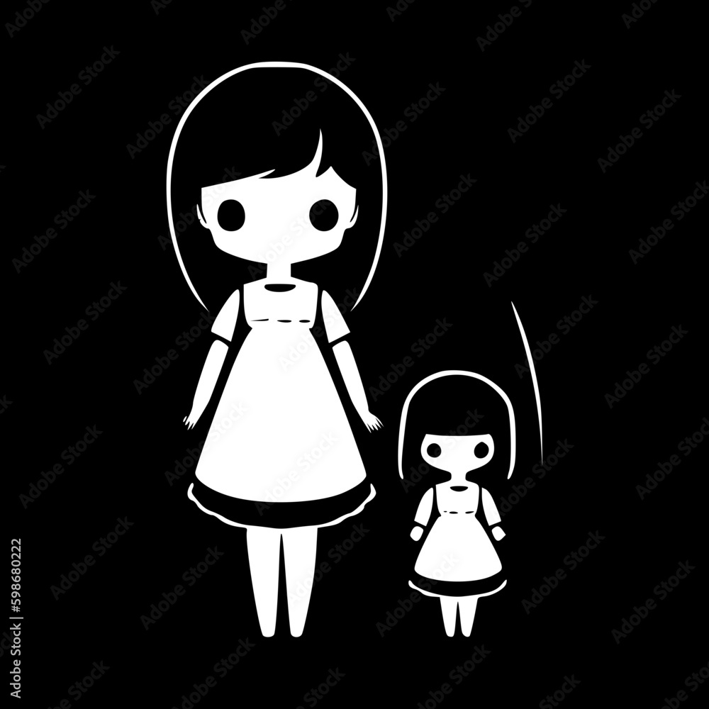 Fototapeta premium Big Sister | Black and White Vector illustration