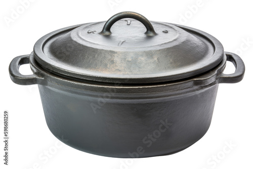 cast iron dutch oven isolated on a transparent background, generative ai