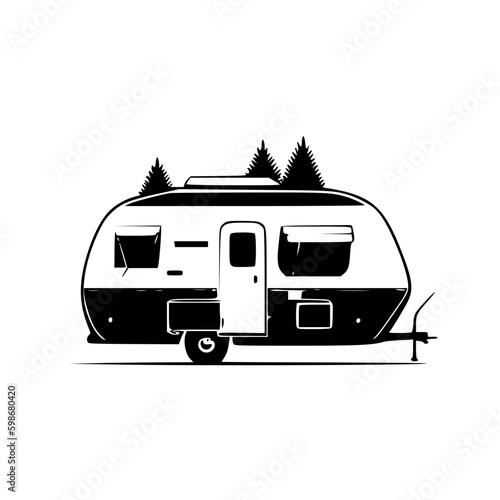 Camper | Black and White Vector illustration