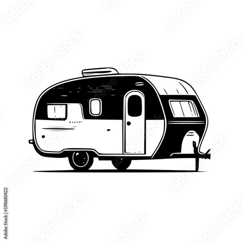 Camper | Black and White Vector illustration